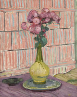 Картины - Куно Амьет, Натюрморт с розовыми цветами в вазе