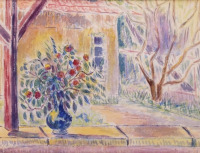 Картины - Мадлен Руар, Ваза с цветами на каменной стенке