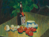 Картины - Моше Кислинг, Натюрморт с бутылкой вина и овощами