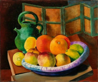 Картины - Моше Кислинг, Натюрморт с фруктами и зелёным кувшином