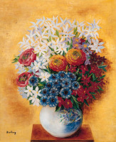 Картины - Моше Кислинг, Букет цветов в вазе на жёлтом фоне