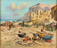 Картины - Джордано Феличе, Капри, Лодки на берегу