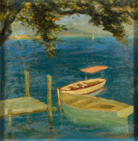 Картины - Аннибале Гатти, Лодки у берега в Неаполе