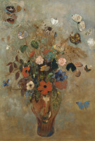 Картины - Одилон Редон, Натюрморт Цветы и бабочки