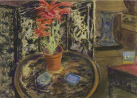 Картины - Поль Мейз, Натюрморт с ширмой и красными цветами