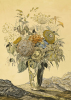 Картины - Сергей Чехонин, Букет цветов в узорчатой вазе