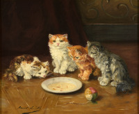 Картины - Альфред Брунель де Невиль, Четыре котёнка с миской молока