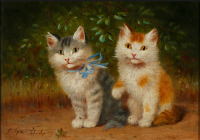 Картины - Софи Сперлих, Два котёнка на фоне куста