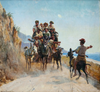 Картины - Симон Симонсен, Неаполитанский залив и крестьяне на дороге
