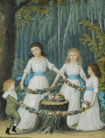 Картины - Иоганн Рейнгольд. Дети в саду с цветочной гирляндой