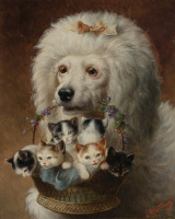 Картины - Иоганн Хартунг. Пудель и котята в корзинке