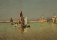 Картины - Альберто Просдочими. Рыбацкие лодки на реке Гуидекка в Венеции