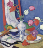 Картины - Самуэль Джон Пепло. Красный стул и тюльпаны