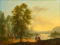 Картины - Кристиан Георг Шютц. Гуляющие на берегу лесной реки