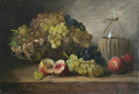 Картины - Альфред Брунель де Невиль. Виноград и бутыль вина