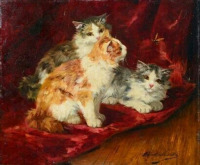 Картины - Альфред Брунель де Невиль. Три котёнка на красном фоне
