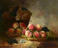Картины - Альфред Брунель де Невиль. Виноград и персики в корзинке