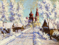 Картины - Сергей Виноградов. Церковь в зимнем пейзаже