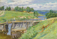 Картины - Сергей Виноградов. Река и мост в пейзаже