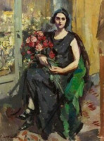 Картины - Константин Коровин. Девушка с букетом роз