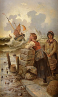 Картины - Леон Гартнер. Ожидание рыбаков на берегу