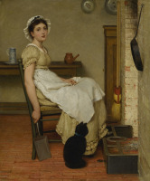 Картины - Джордж Данлоп Лесли. Девушка с кошкой. Её первая работа