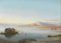 Картины - Людвиг Гурлитт. Озёрный пейзаж с рыбацкой хижиной