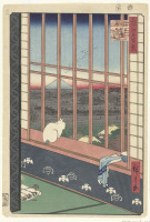 Картины - Хиросиге . Кошка у окна и фестиваль Ториномати