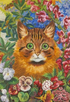 Картины - Луи Уэйн. Рыжая кошка среди цветов