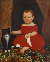 Картины - Джозеф Уайтинг Сток. Мальчик в красном платье с кошкой
