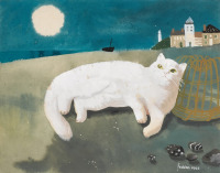 Картины - Мэри Федден. Белая кошка под луной