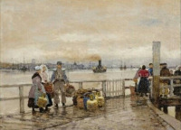Картины - Ганс Херрманн. Рыночная сцена в Голландской гавани