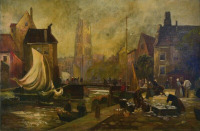 Картины - Ганс Херрманн. Городская сцена на реке