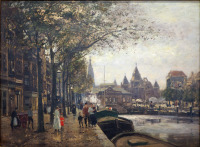 Картины - Ганс Херрманн.  Канал в Амстердаме с видом на Старый Замок