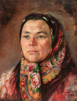 Картины - Николай Богданов-Бельский. Портрет женщины в разноцветном платке
