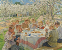 Картины - Николай Богданов-Бельский. Чай в яблоневом саду