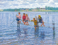Картины - Николай Богданов-Бельский. Русские дети на озере в Латгалии