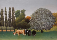 Картины - Анри Руссо. Берег Уазы. Пастбище с коровами, 1907