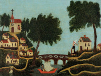 Картины - Анри Руссо. Пейзаж с часовней на холме и мостом