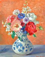 Картины - Нора Хейзен. Розы из сада художницы в дельфтской вазе
