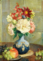 Картины - Нора Хейзен. Натюрморт с цветами и фруктами