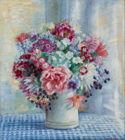 Картины - Нора Хейзен. Букет цветов и ягоды девичьего винограда