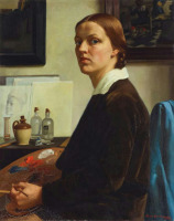 Картины - Нора Хейзен. Автопортрет с палитрой в мастерской художницы, 1932