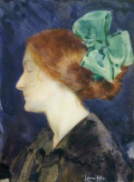 Картины - Лаура Комбс Хиллс. Портрет женщины с зелёным бантом