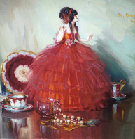 Картины - Герберт Дэвис Рихтер. Натюрморт Статуэтка танцовщицы в красном платье