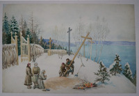 Картины - Картини художника Юзефа Беркмана (1838-1919). Встановлення хреста на могилі вигнанця. Папір,акварель.
