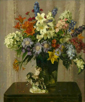 Картины - Герберт Дэвис Рихтер. Цветы в вазе и континентальная статуэтка