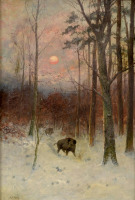 Картины - Г. Ф. Рётиг. Вечер в зимнем лесу