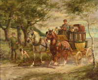 Картины - Вильгельм Вестероп. Дилижанс на дороге и охотник с собакой