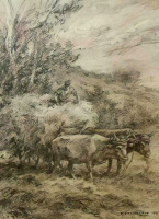 Картины - Франсуа Кастеллан. Упряжка быков